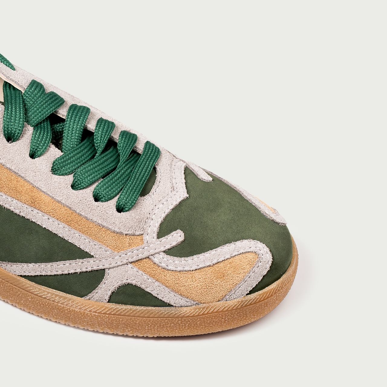 Pantofi sport multicolor verde/bej Alma 001 din piele întoarsă naturală - Img 6