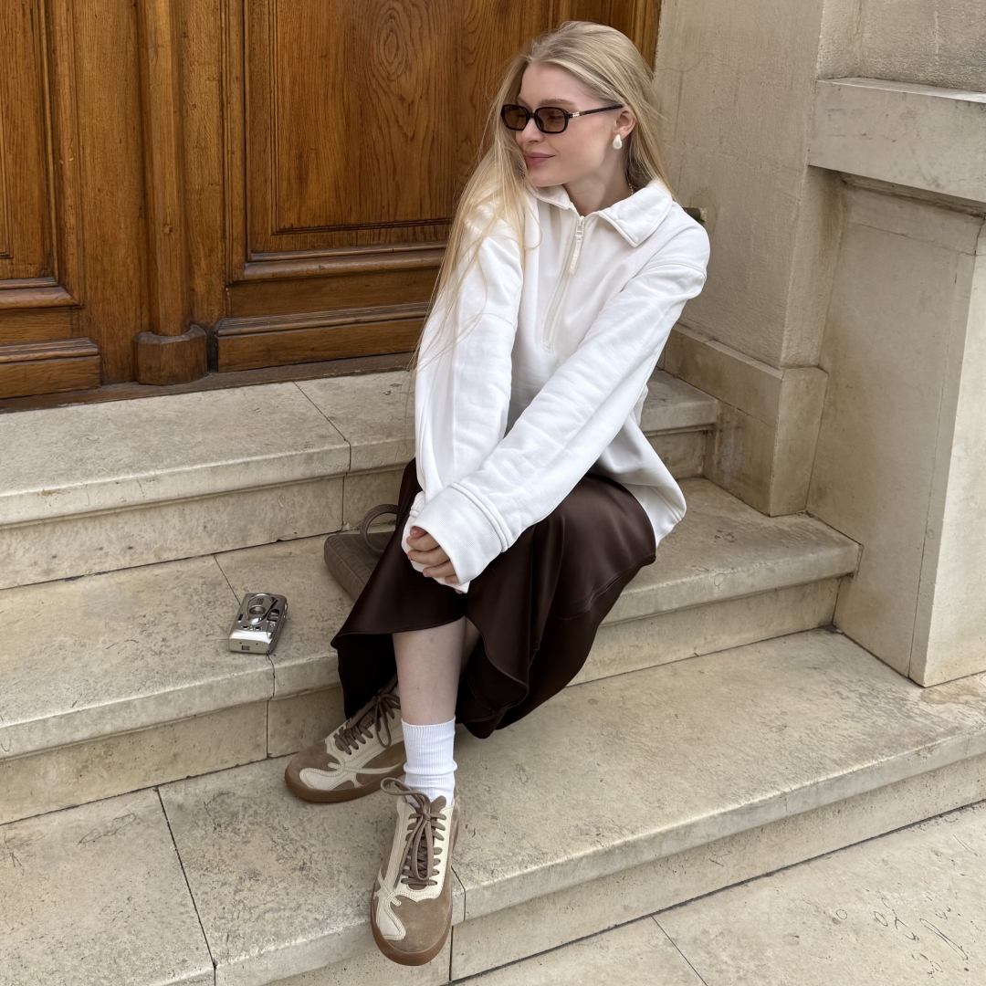 Pantofi sport nude Alma 002 din piele întoarsă naturală - Img 2