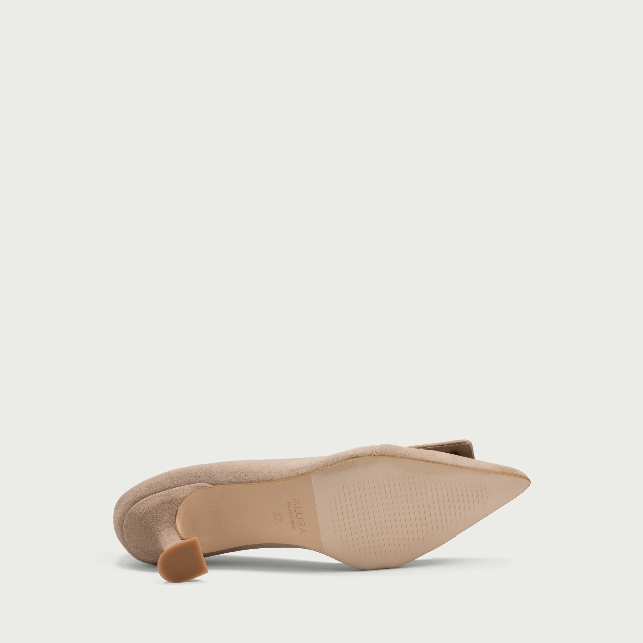 Pantofi stiletto nude cu accesoriu geometric Alana din piele întoarsă naturală - Img 6
