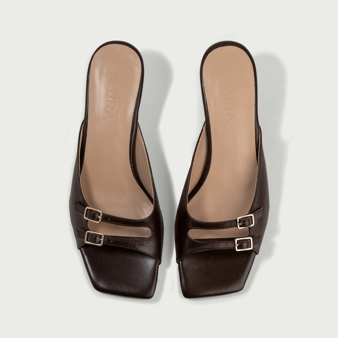 Papuci cu toc subțire maro ciocolatiu Bella din piele naturalǎ - Img 4