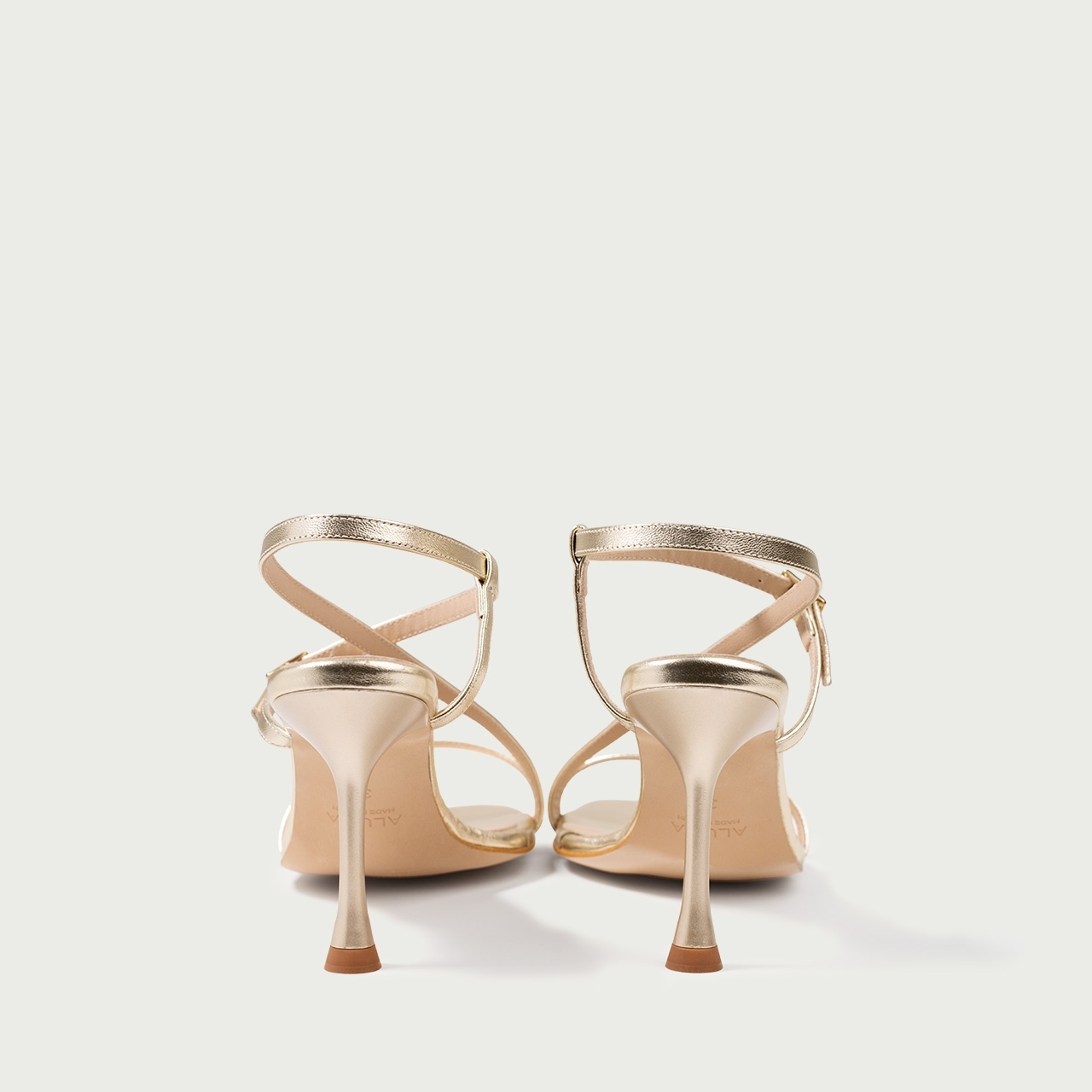 Sandale cu toc subțire aurii Amaia din piele naturală - Img 5