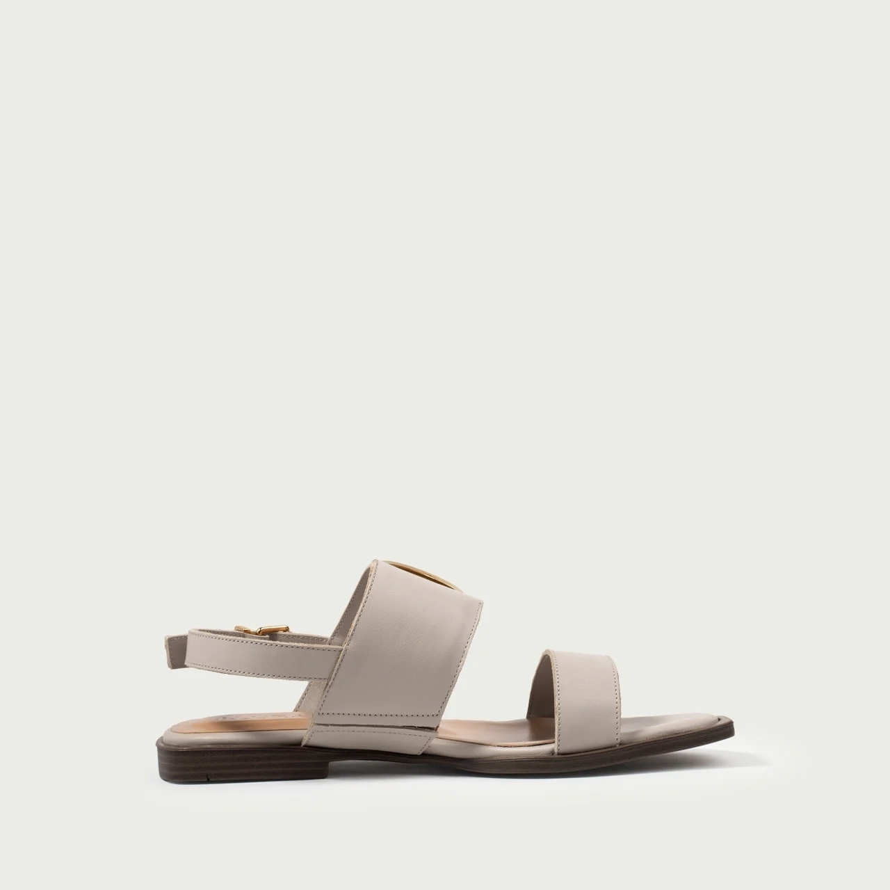 Sandale damă fără toc gri Caia din piele naturală cu accesoriu metalic - Img 5