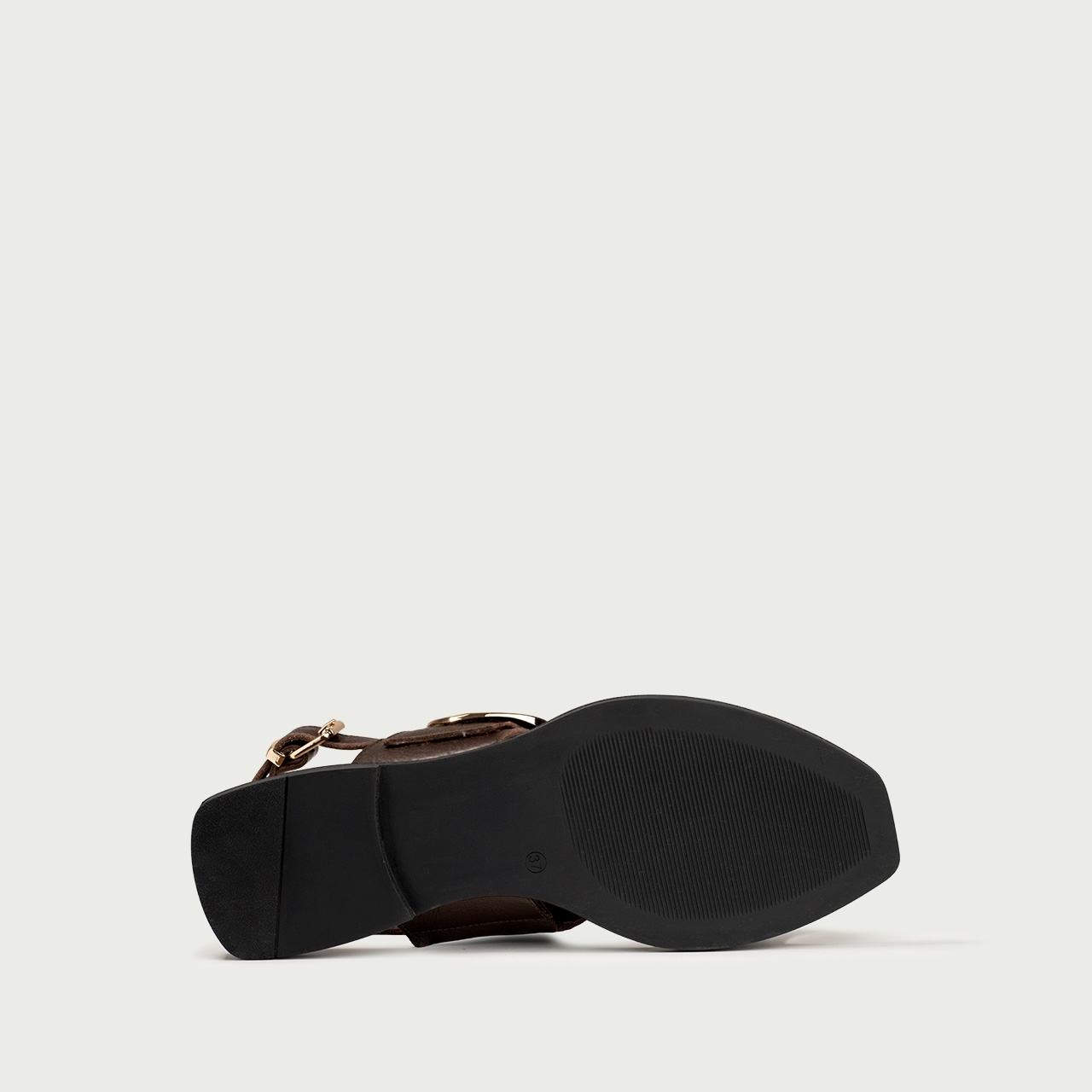 Sandale damă fără toc maro Caia din piele naturală cu accesoriu metalic - Img 6