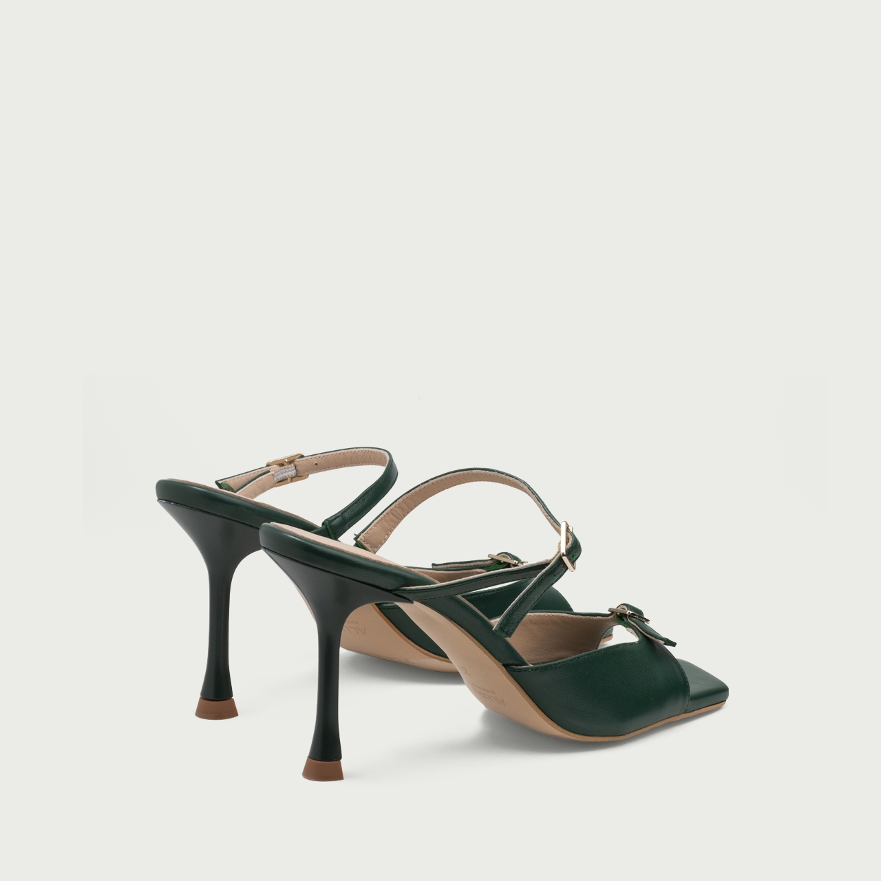Sandale elegante cu toc subțire verde închis Valentina din piele naturalǎ - Img 5