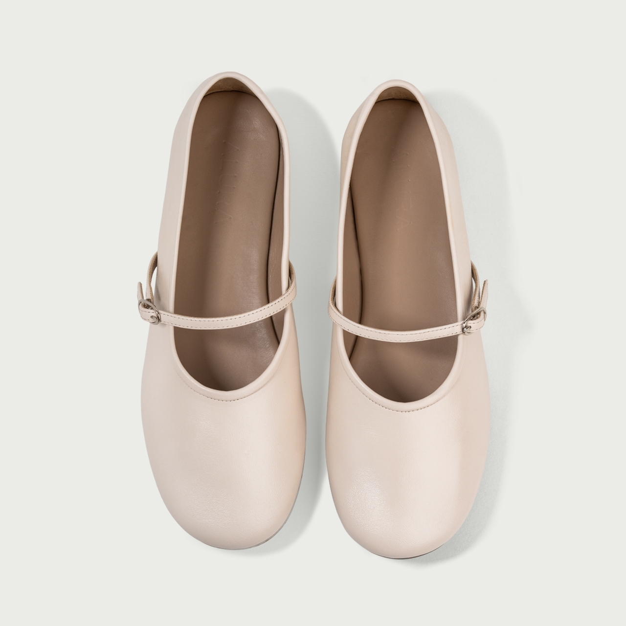 Balerini cu vârf rotund ivoire Noa din piele naturală - Img 4