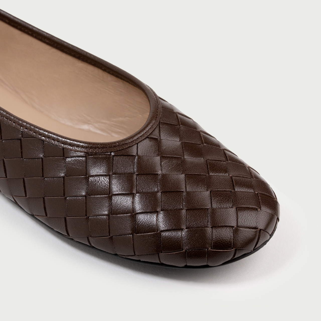 Balerini cu vârf rotund maro ciocolatiu Esme din piele naturală împletită - Img 3
