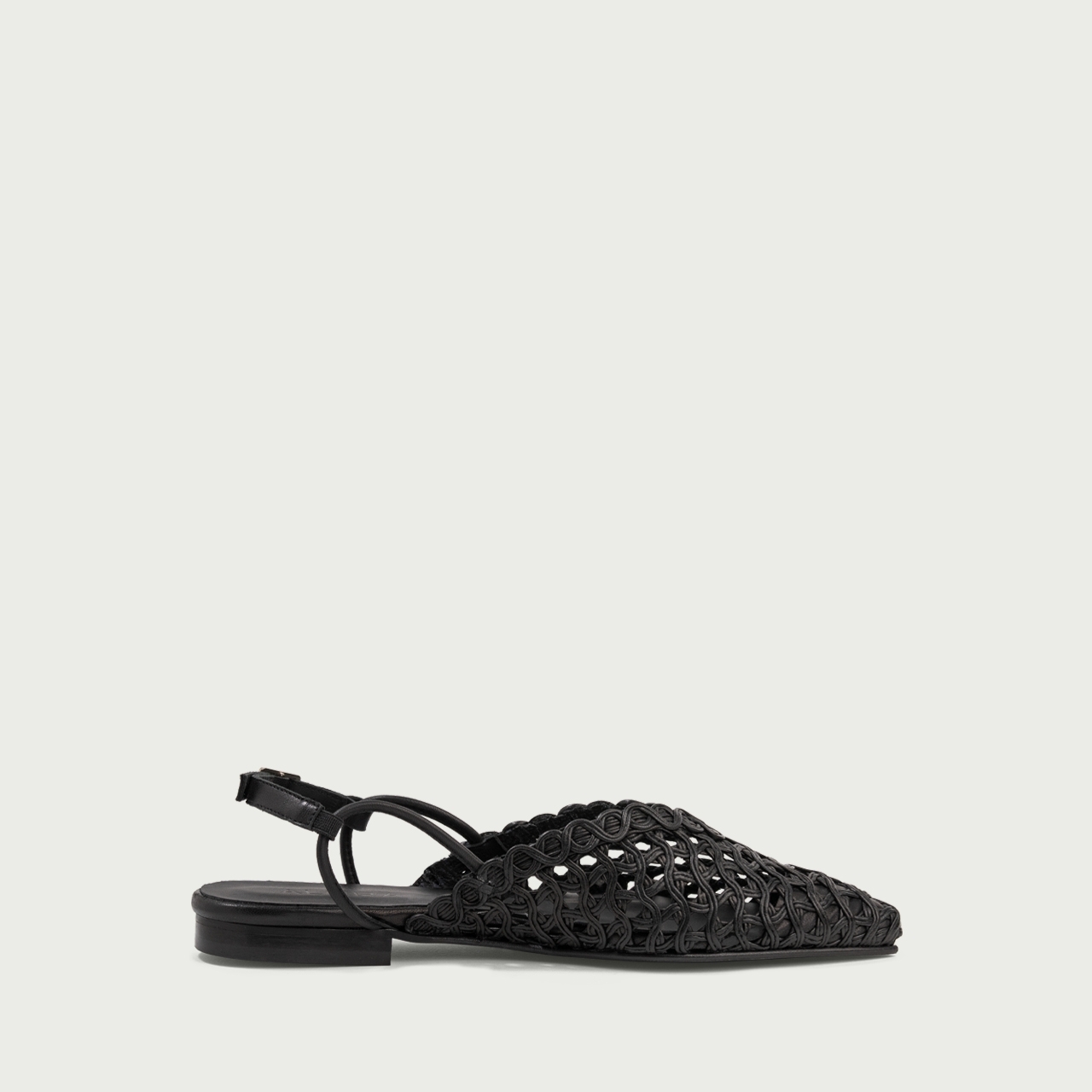 Balerini decupați negri Magda cu vârf ascuțit din piele naturală împletită - Img 5