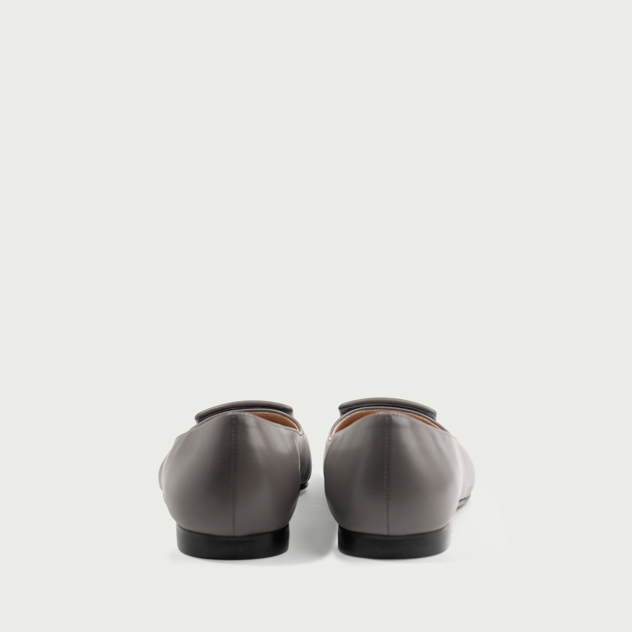 Balerini gri închis cu accesoriu geometric Andia din piele naturală - Img 5