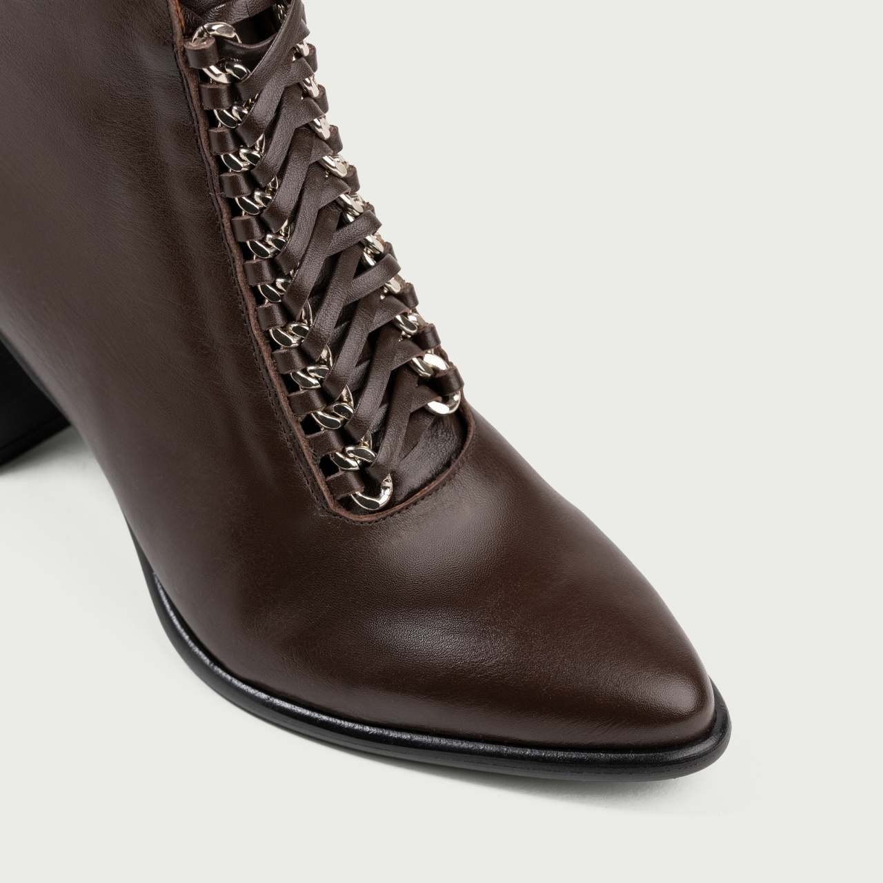 Botine cu șiret și toc gros Danielle din piele naturală maro ciocolatiu - Img 4