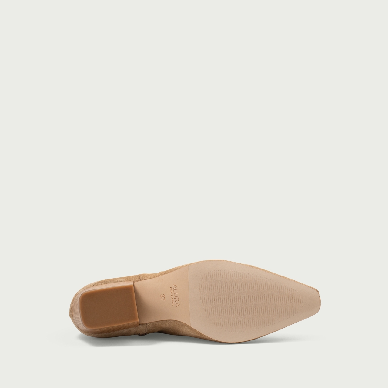 Botine cu toc gros Raquella din piele întoarsă naturală bej - Img 7