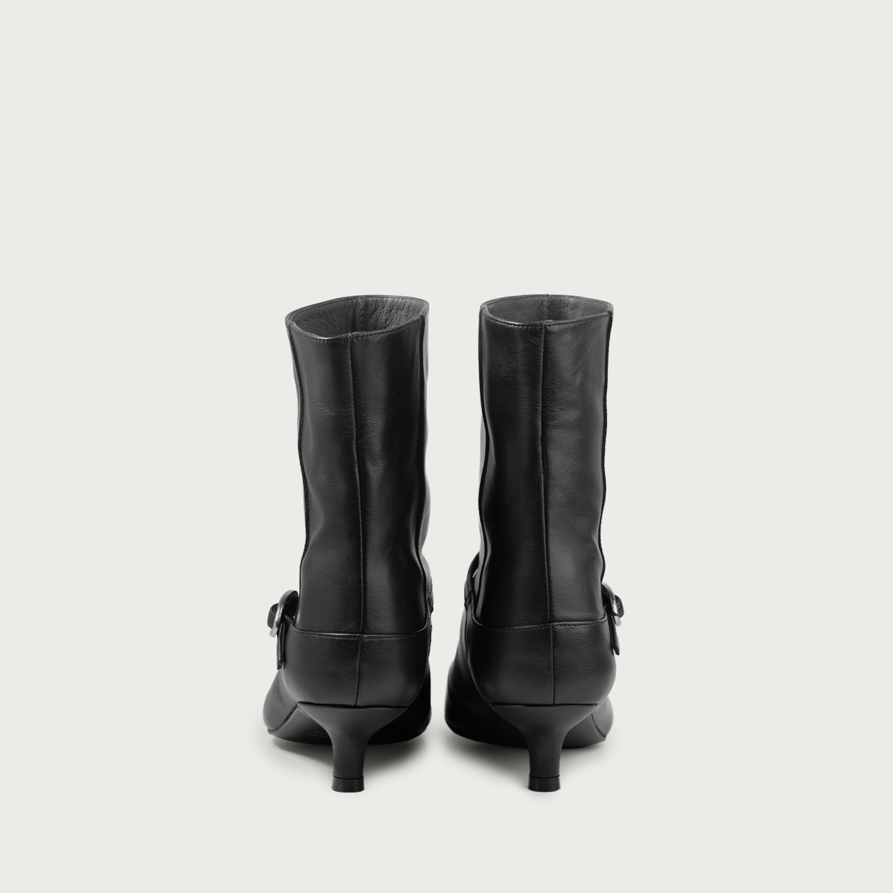 Botine cu toc mic negre Amal din piele naturală - Img 4