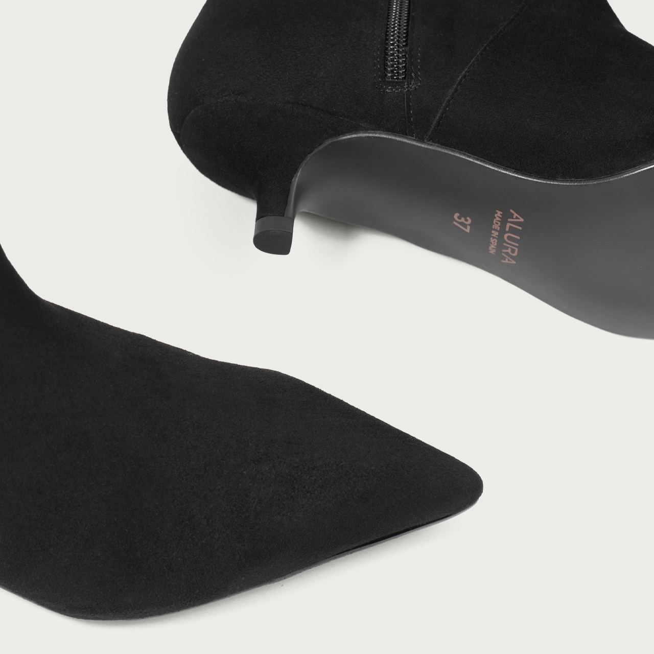 Botine cu toc mic negre Daria din piele întoarsă naturalǎ - Img 5