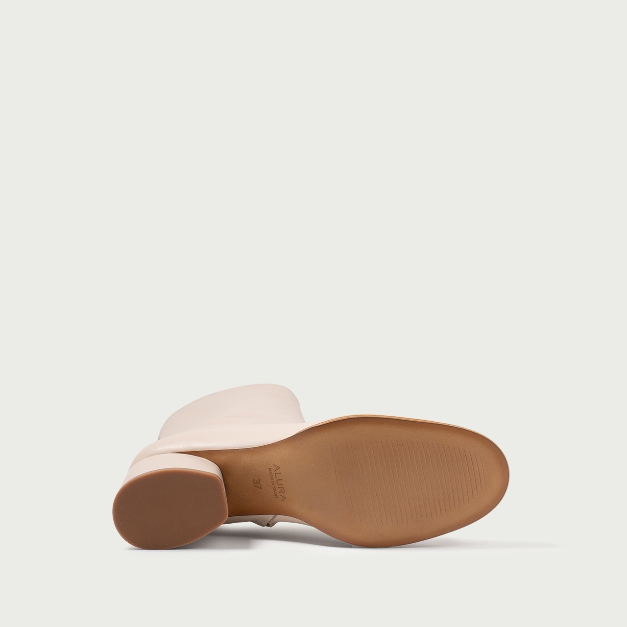 Botine ivoire cu vârf rotund și toc gros Celine din piele naturală - Img 7