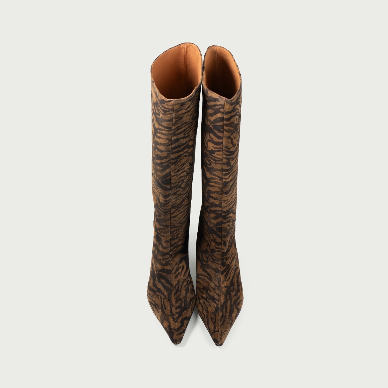 Cizme lungi cu toc mic zebra print Imani din piele întoarsă naturală - Img 2