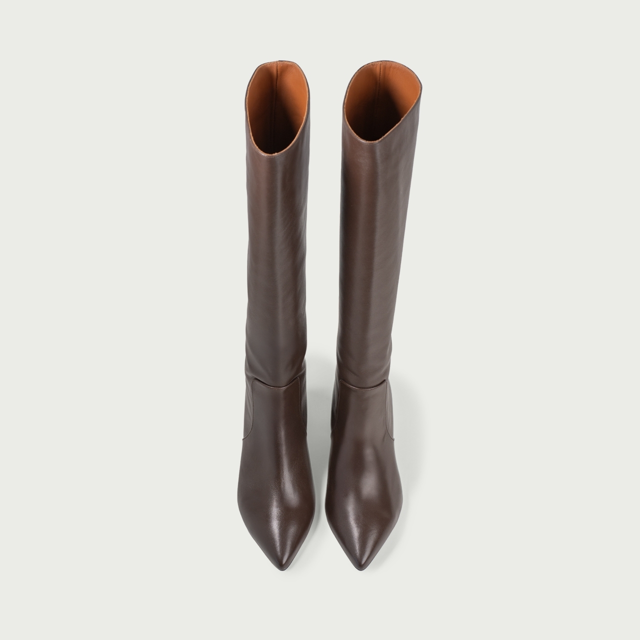 Cizme lungi maro ciocolatiu cu toc gros Aisha din piele naturală - Img 3