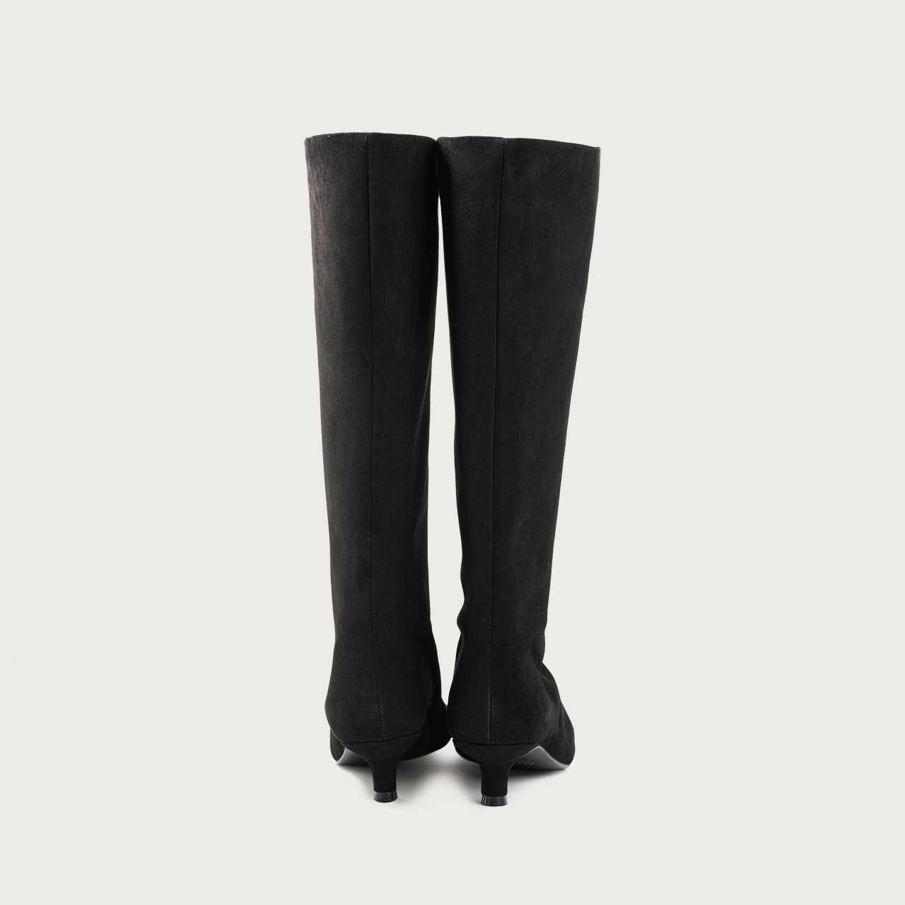 Cizme lungi negre cu toc mic Imani din piele întoarsă naturală - Img 6