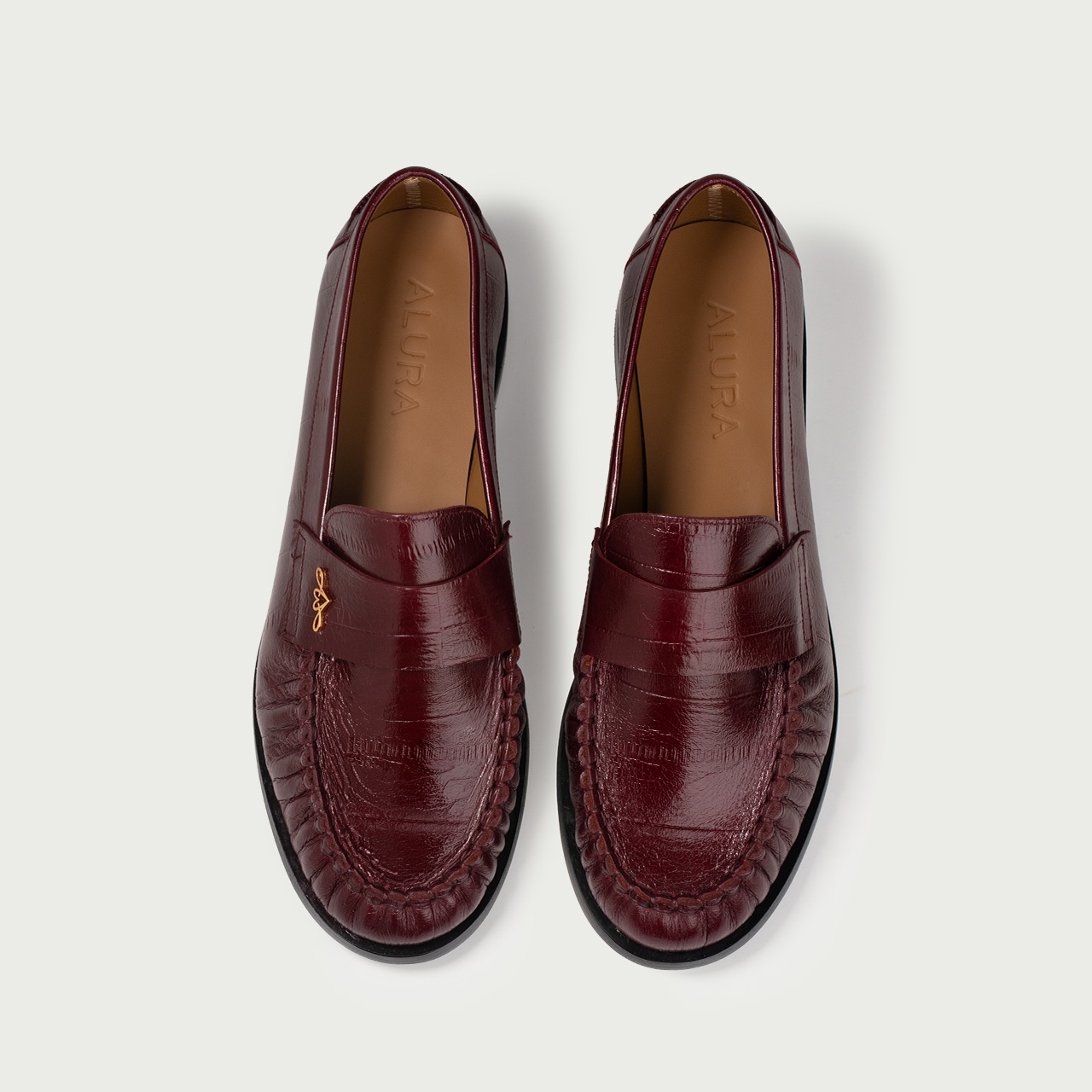 Mocasini burgundy Franca din piele naturală embosată - Img 4