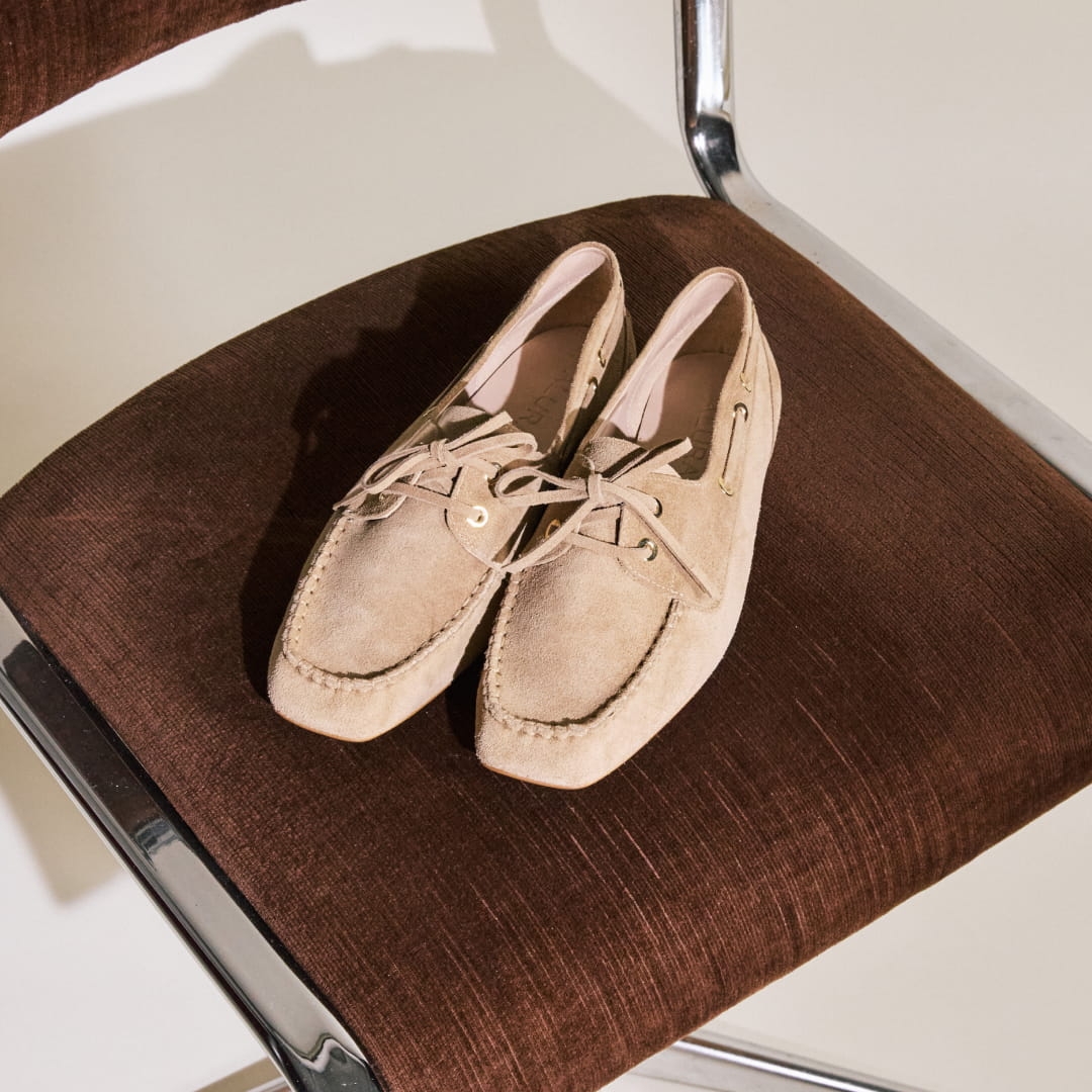 Mocasini camel deschis Margaux din piele întoarsă naturală - Img 2