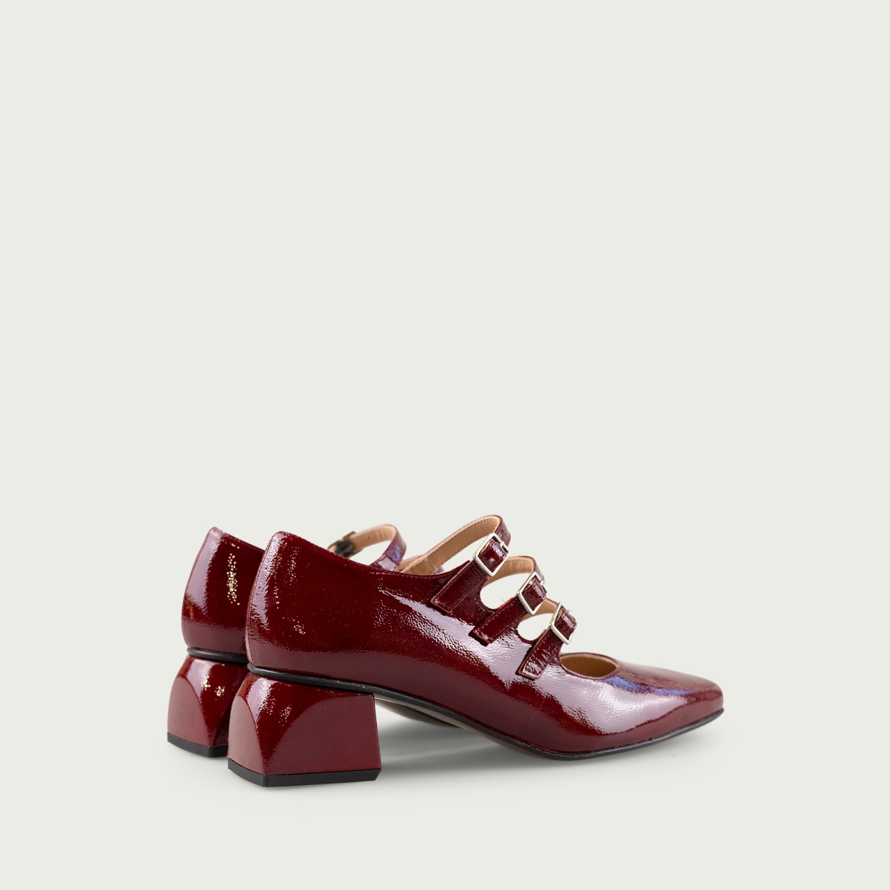 Pantofi cu toc gros și barete burgundy Leanne din piele naturală lăcuită - Img 4