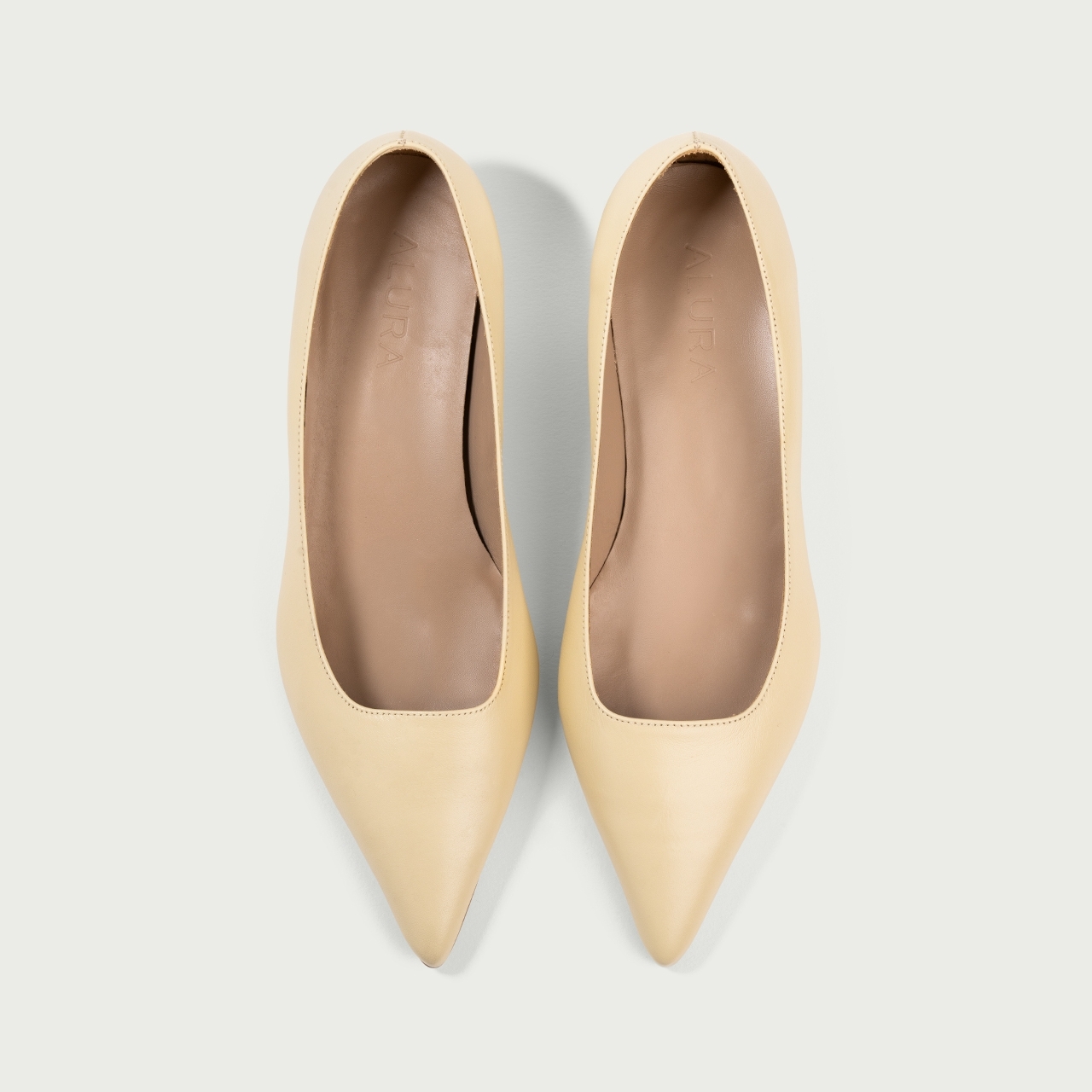 Pantofi cu toc mic Anemona din piele naturalǎ galben deschis - Img 5