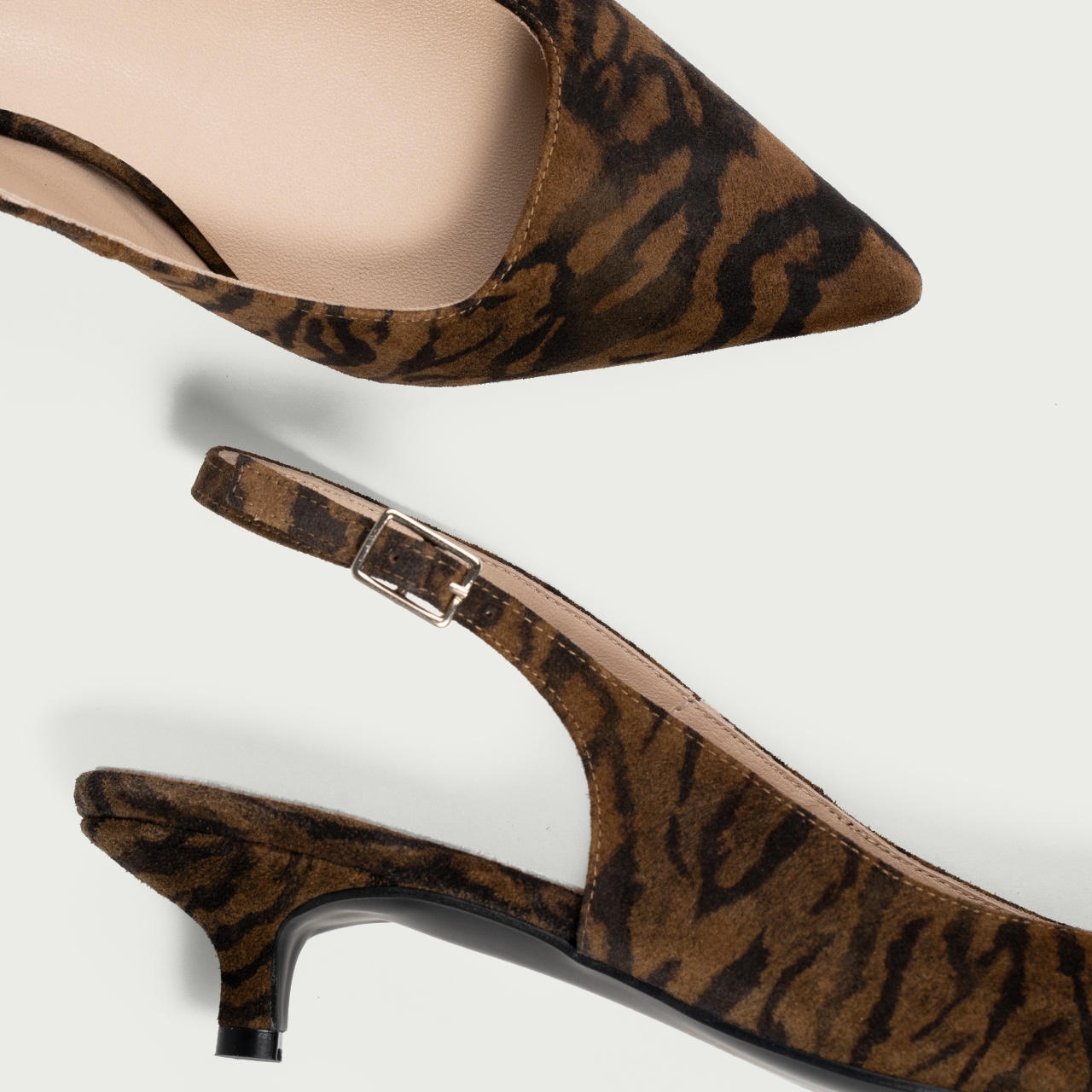 Pantofi damă animal print cu toc mic Aria din piele întoarsǎ naturalǎ - Img 4