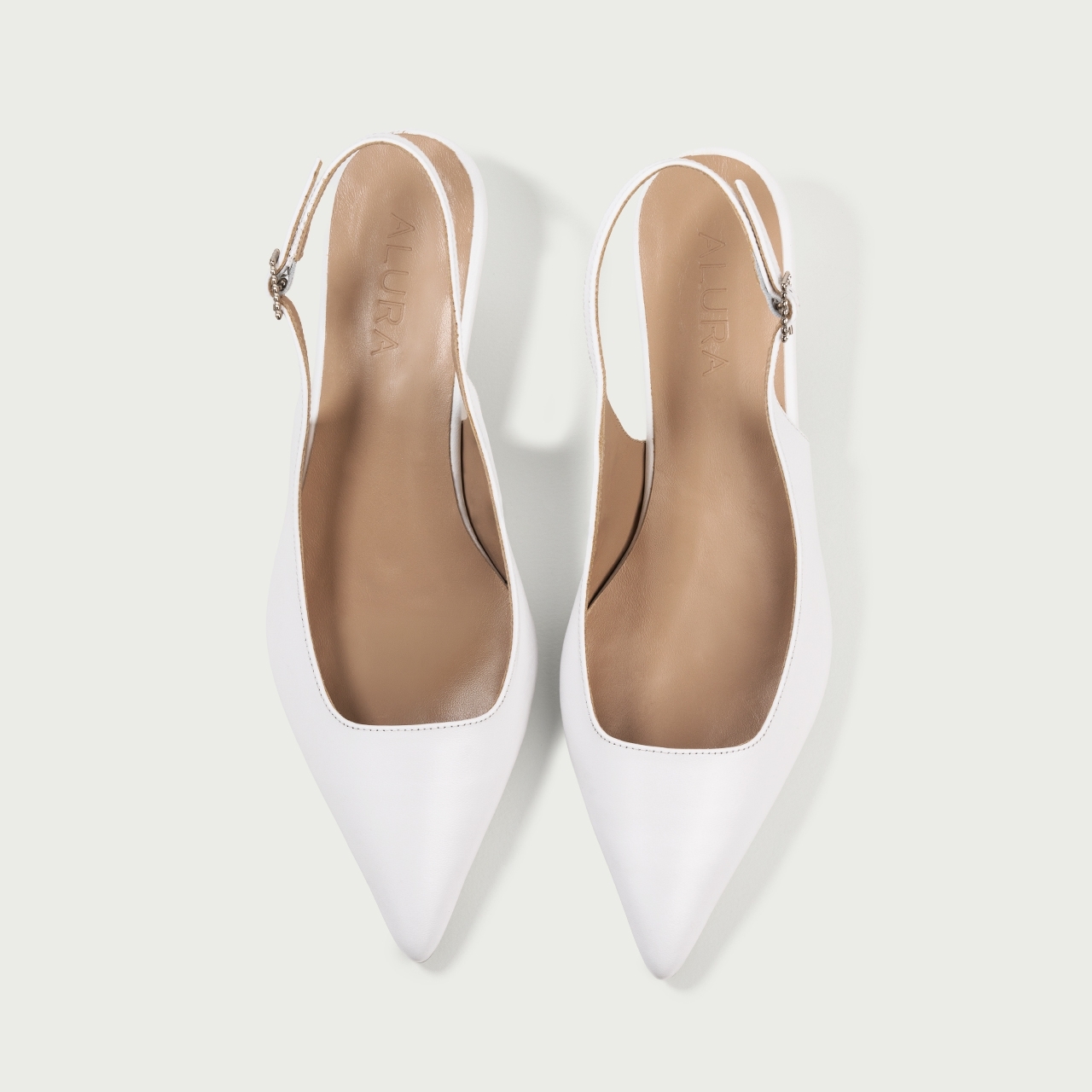 Pantofi damǎ eleganți albi cu toc mic Aria din piele naturalǎ - Img 3