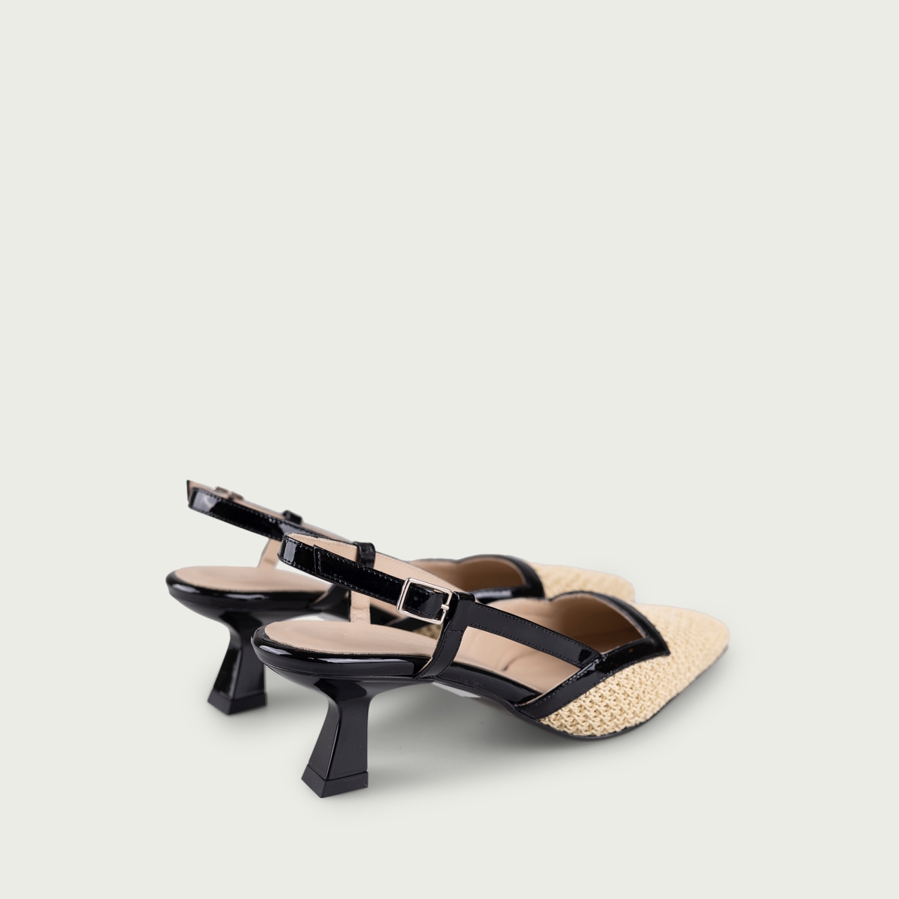 Pantofi decupați cu toc subțire Tania din piele naturalǎ și material textil tip rafie - Img 3