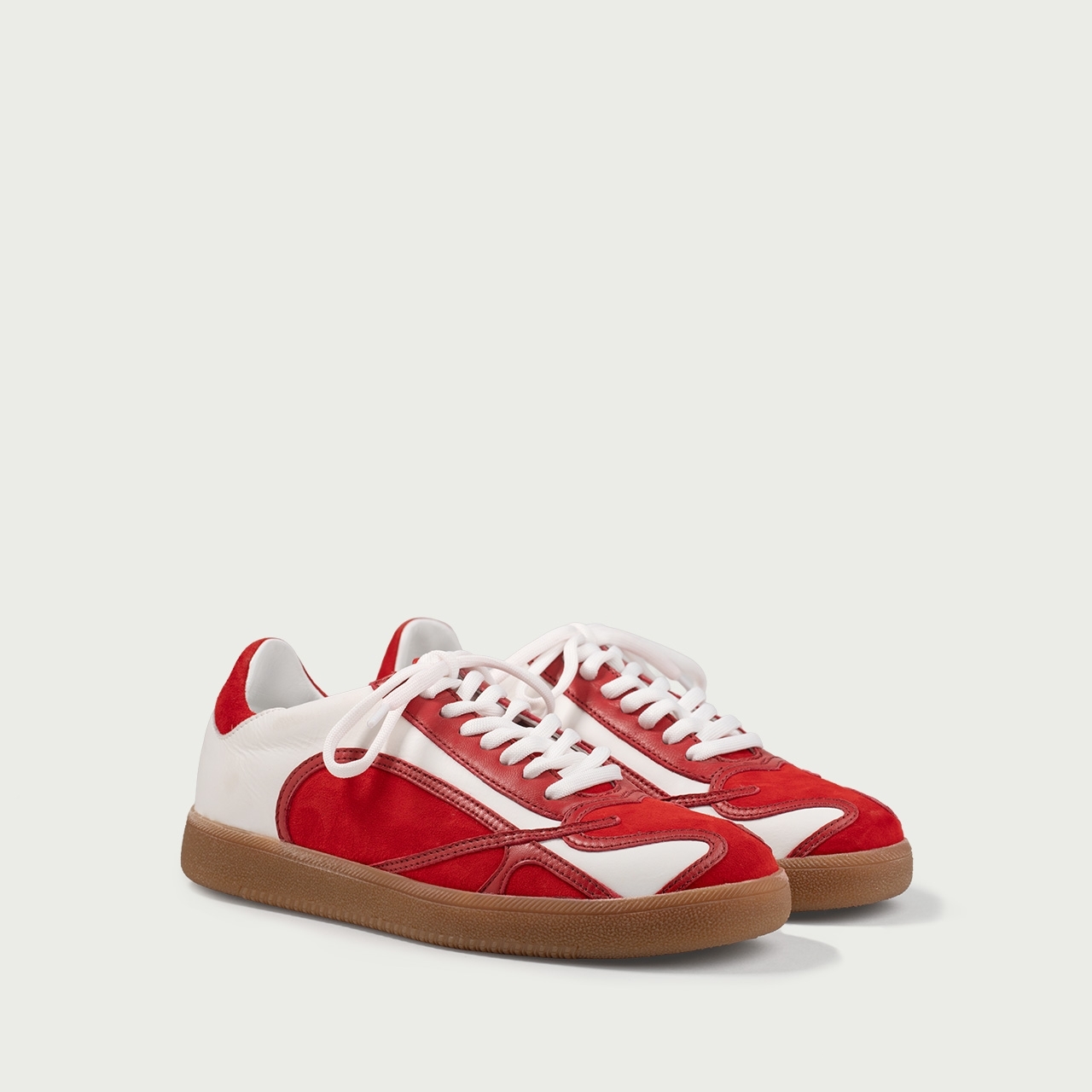 Pantofi sport albi cu detalii roșii Alma 001 din piele naturală - Img 2