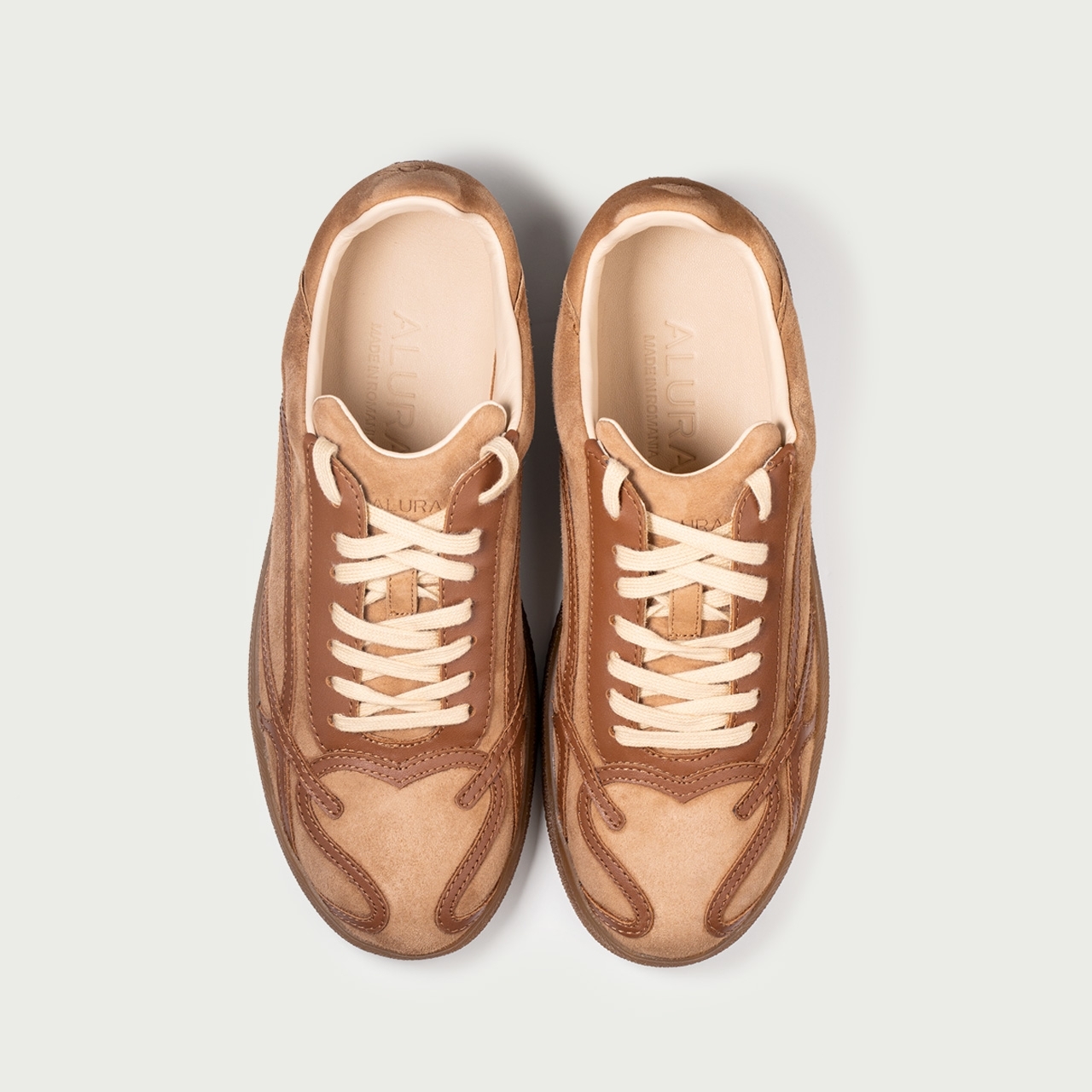 Pantofi sport camel Alma 001 din piele întoarsă naturală - Img 7