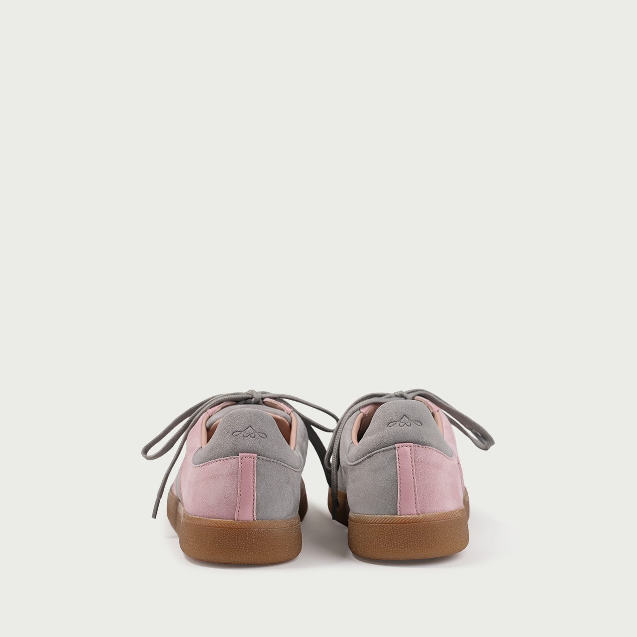 Pantofi sport gri cu detalii roz Alma 002 din piele întoarsă naturală - Img 4