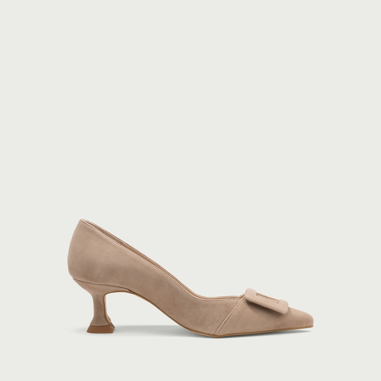 Pantofi stiletto nude cu accesoriu geometric Alana din piele întoarsă naturală - Img 7