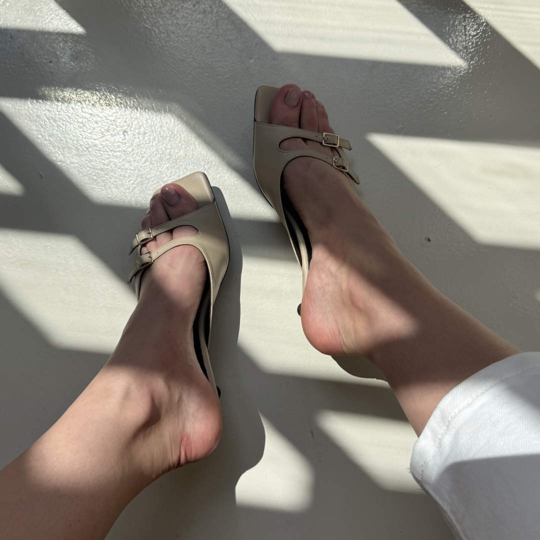 Papuci cu toc subțire nude Bella din piele naturalǎ - Img 2