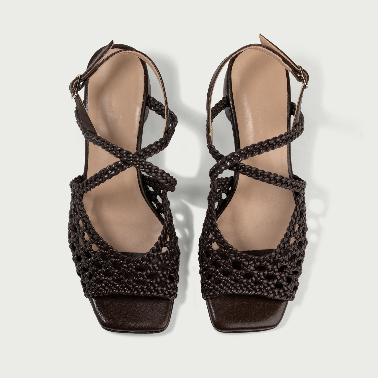 Sandale cu toc gros Amanda din piele naturală împletită maro ciocolatiu - Img 6