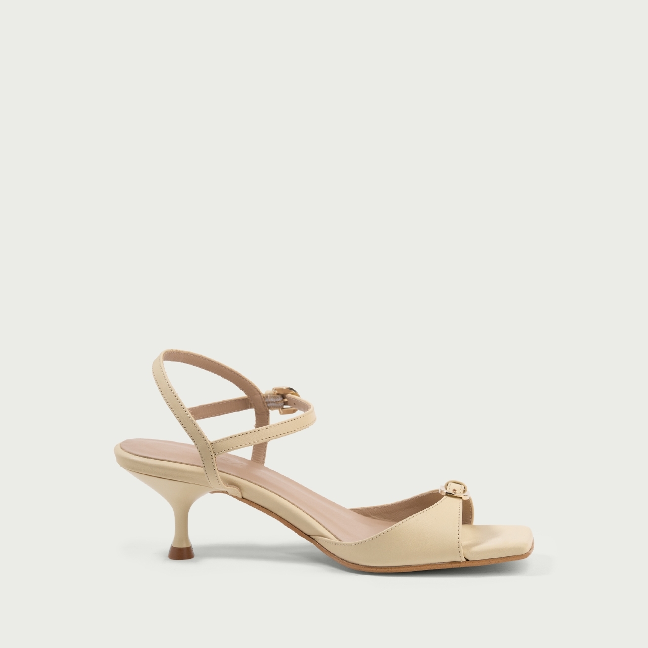 Sandale cu toc subțire galben pastel Arra din piele naturalǎ - Img 3