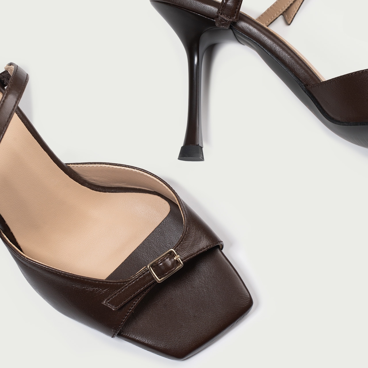 Sandale cu toc subțire maro ciocolatiu Valentina din piele naturală - Img 5