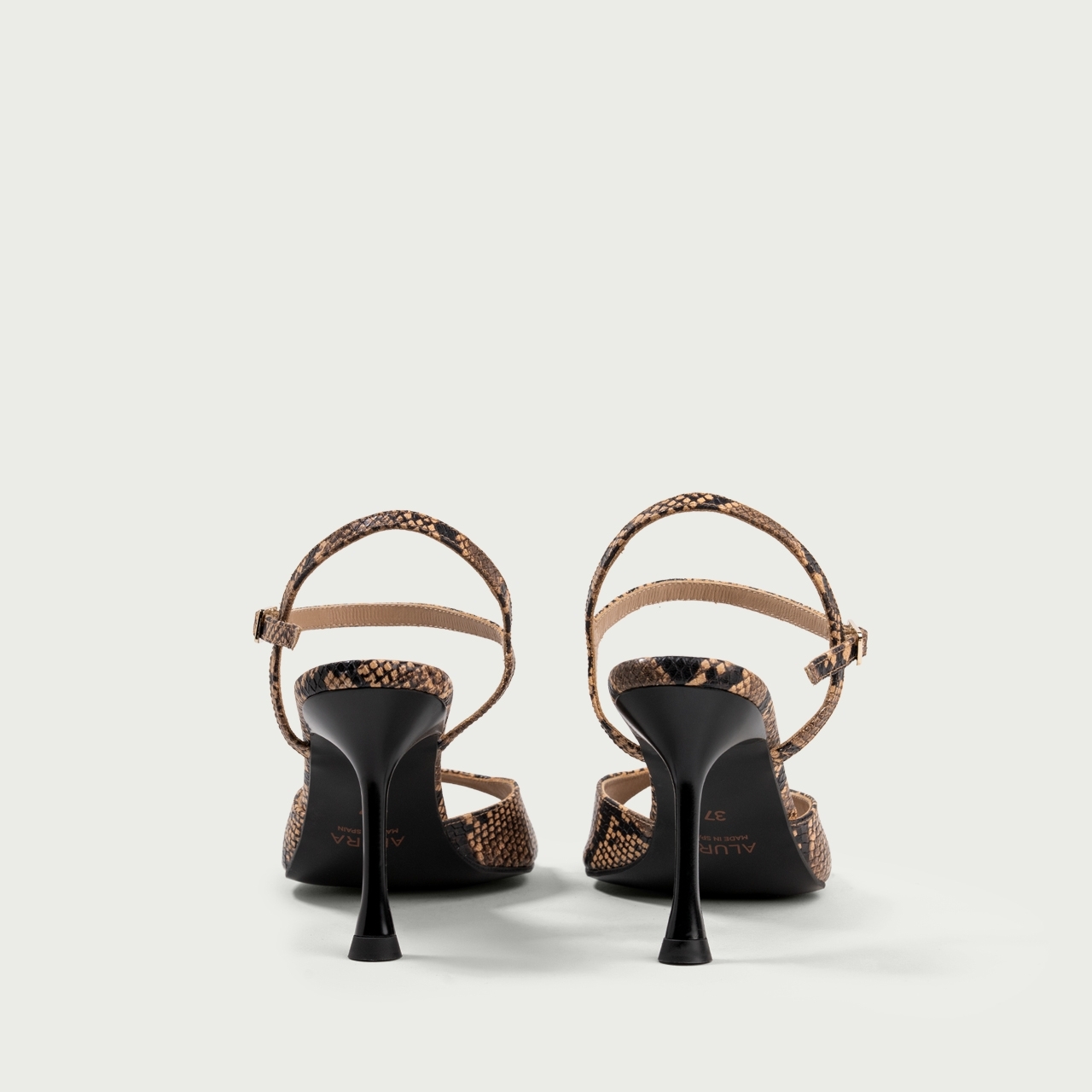 Sandale cu toc subțire snake print Yza din piele naturală - Img 5