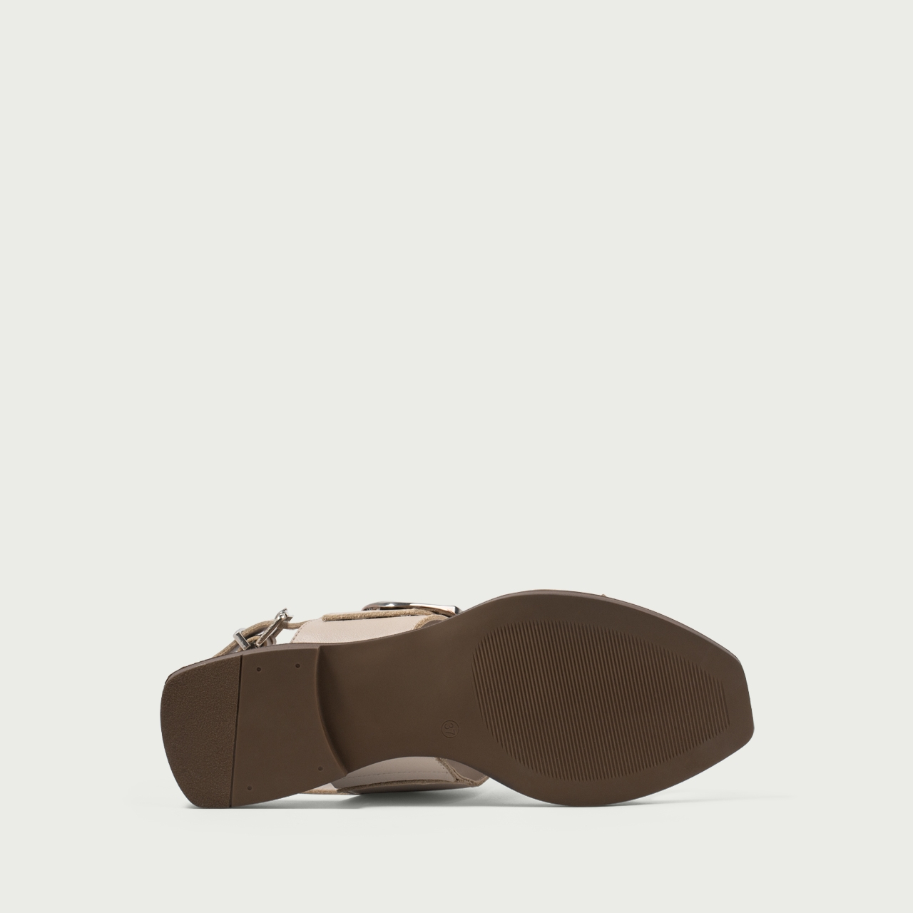 Sandale damă fără toc gri Caia din piele naturală cu accesoriu metalic - Img 5