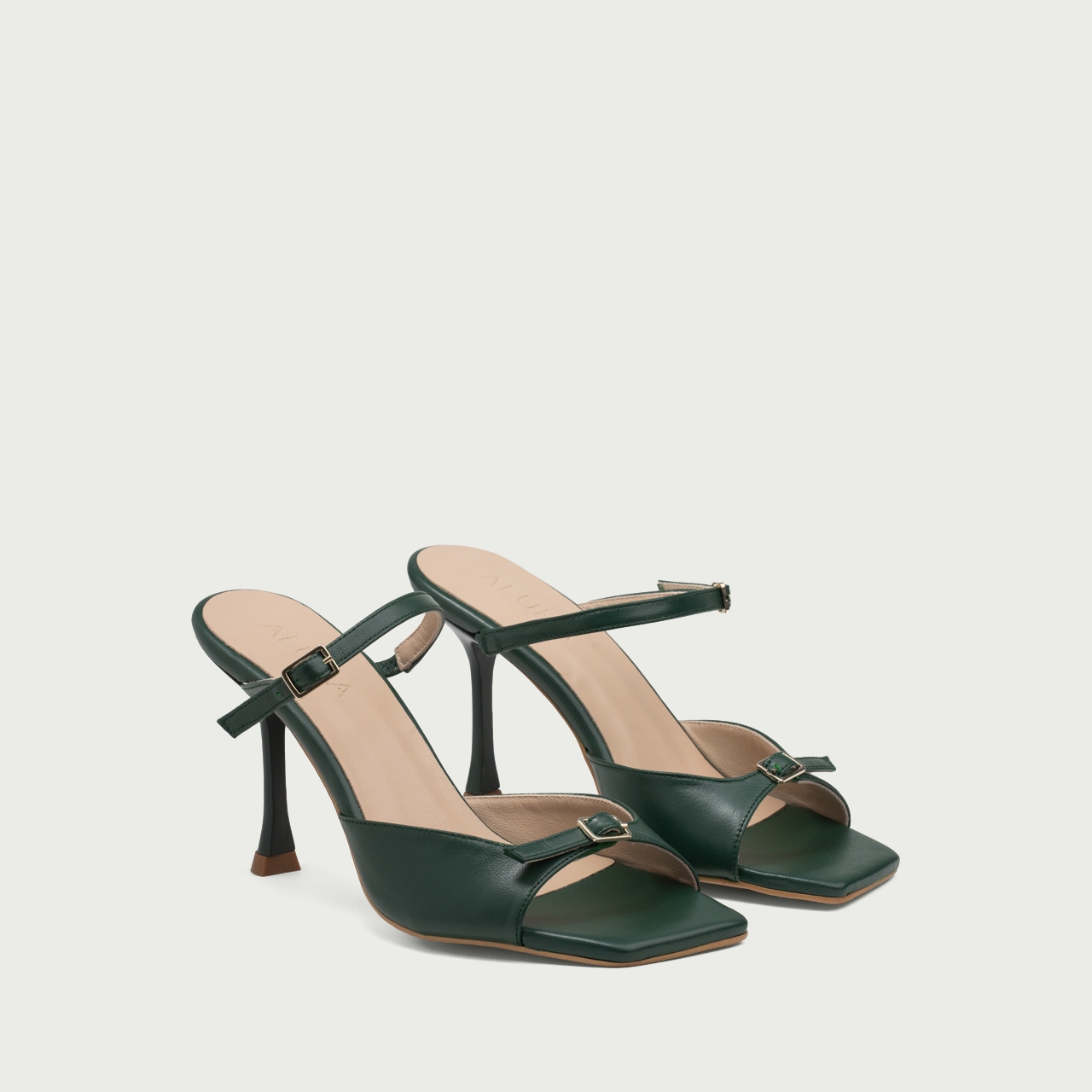 Sandale elegante cu toc subțire verde închis Valentina din piele naturalǎ - Img 2