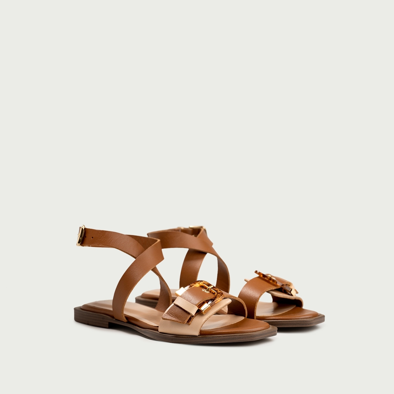 Sandale joase elegante Vivian din piele naturală camel - Img 2