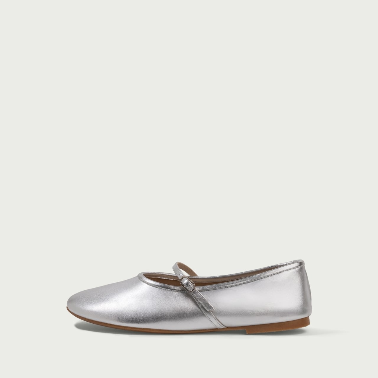 Balerini argintii cu vârf rotund Noa din piele naturală - Img 1