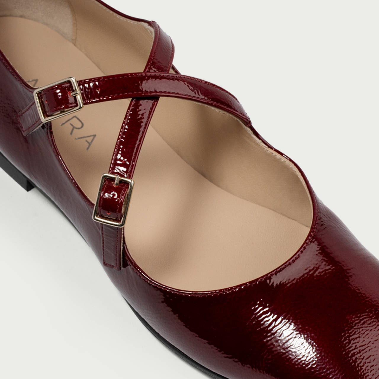 Balerini bordo cu vârful pătrat Christinne din piele naturală lăcuită - Img 7