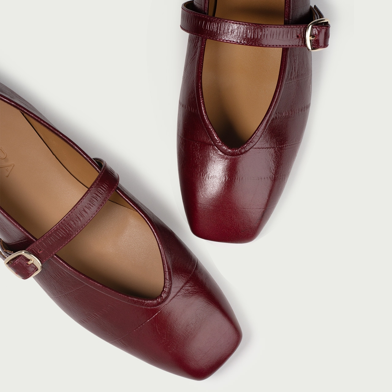 Balerini burgundy cu vârf pǎtrat Jacquelyn din piele naturală - Img 2