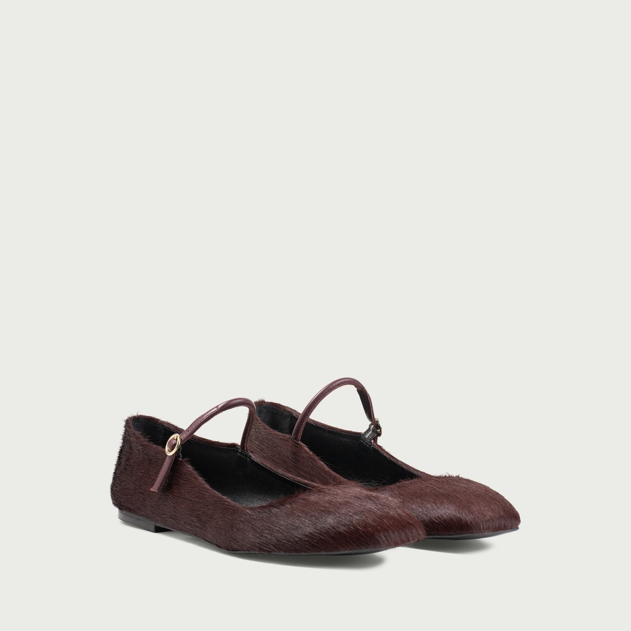 Balerini burgundy tip Mary Jane cu vârf pǎtrat Linn din piele naturală cu păr - Img 3