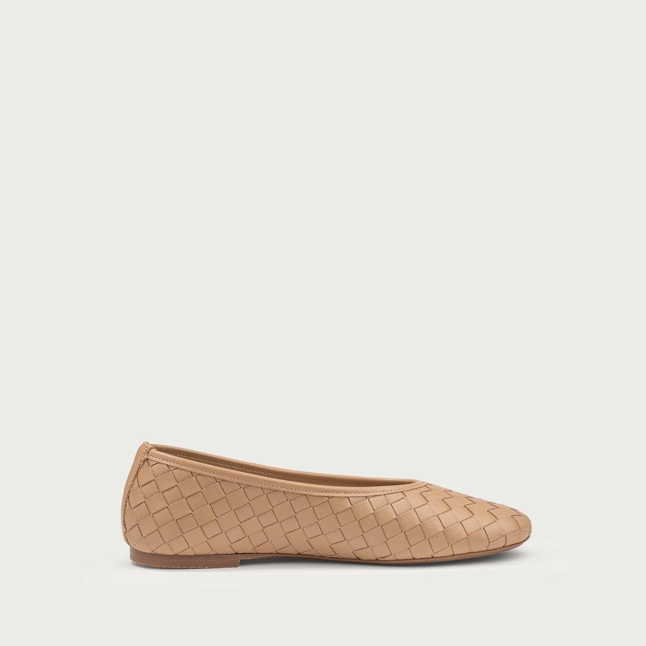 Balerini cu vârf rotund camel deschis Esme din piele naturală împletită - Img 4