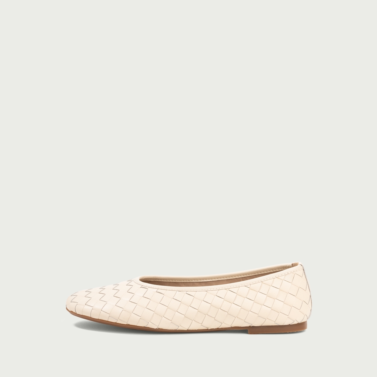 Balerini cu vârf rotund crem Esme din piele naturală împletită - Img 1