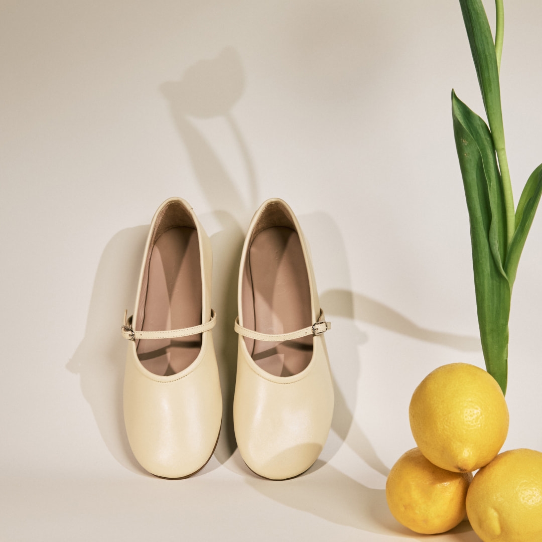 Balerini cu vârf rotund galben deschis Noa din piele naturală - Img 2