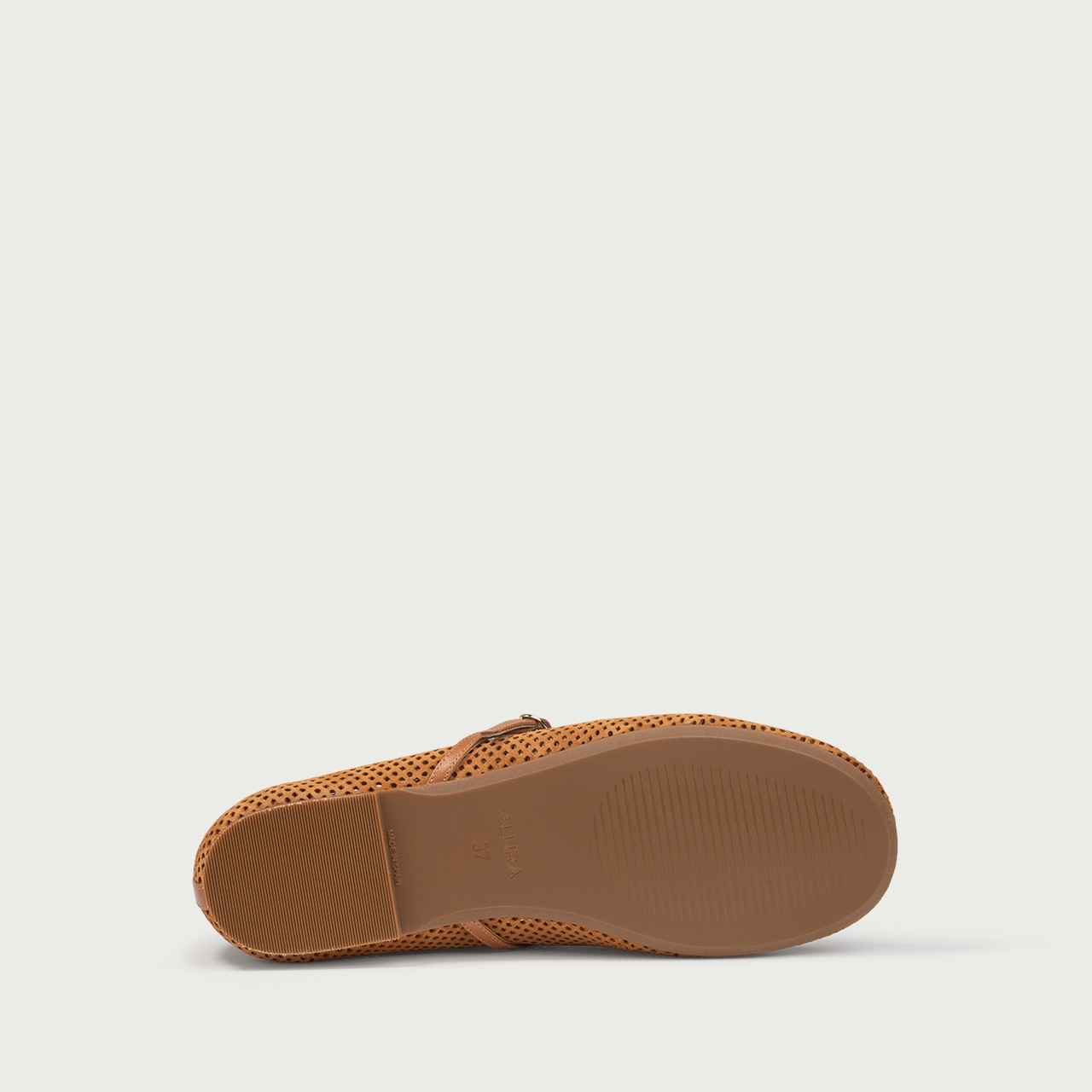 Balerini perforați cu vârf rotund Bea din piele întoarsă naturală camel - Img 7