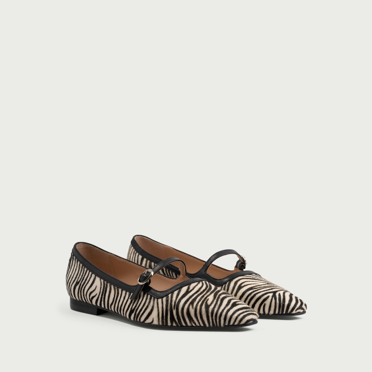 Balerini zebra print cu vârf ascuțit Lydia din piele naturală cu păr - Img 2