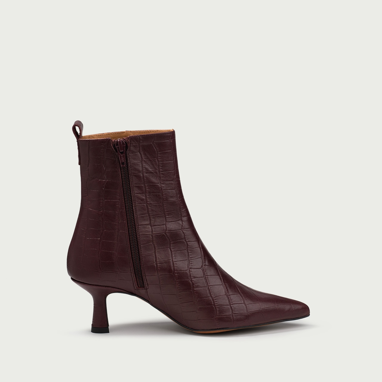 Botine burgundy cu toc subțire Angelique din piele naturală croco - Img 6