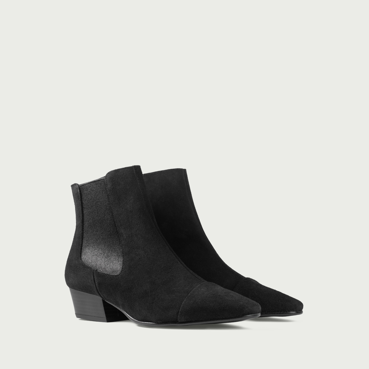 Botine chelsea negre Rebekah din piele întoarsă naturală - Img 3